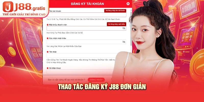 Thao tác đăng ký J88 đơn giản